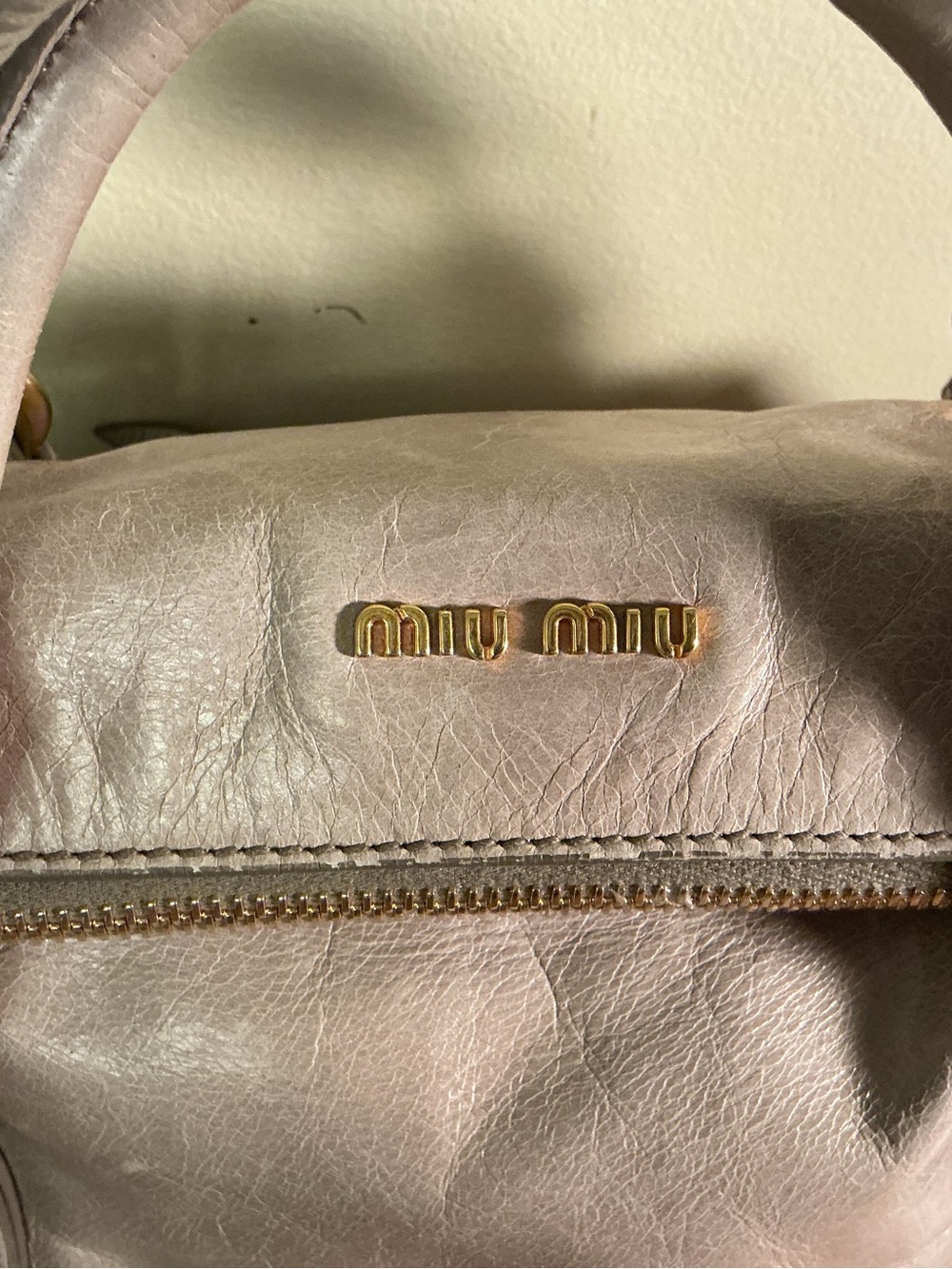 Miu Miu Grey Leather Shoulder Bag with Gold Logo